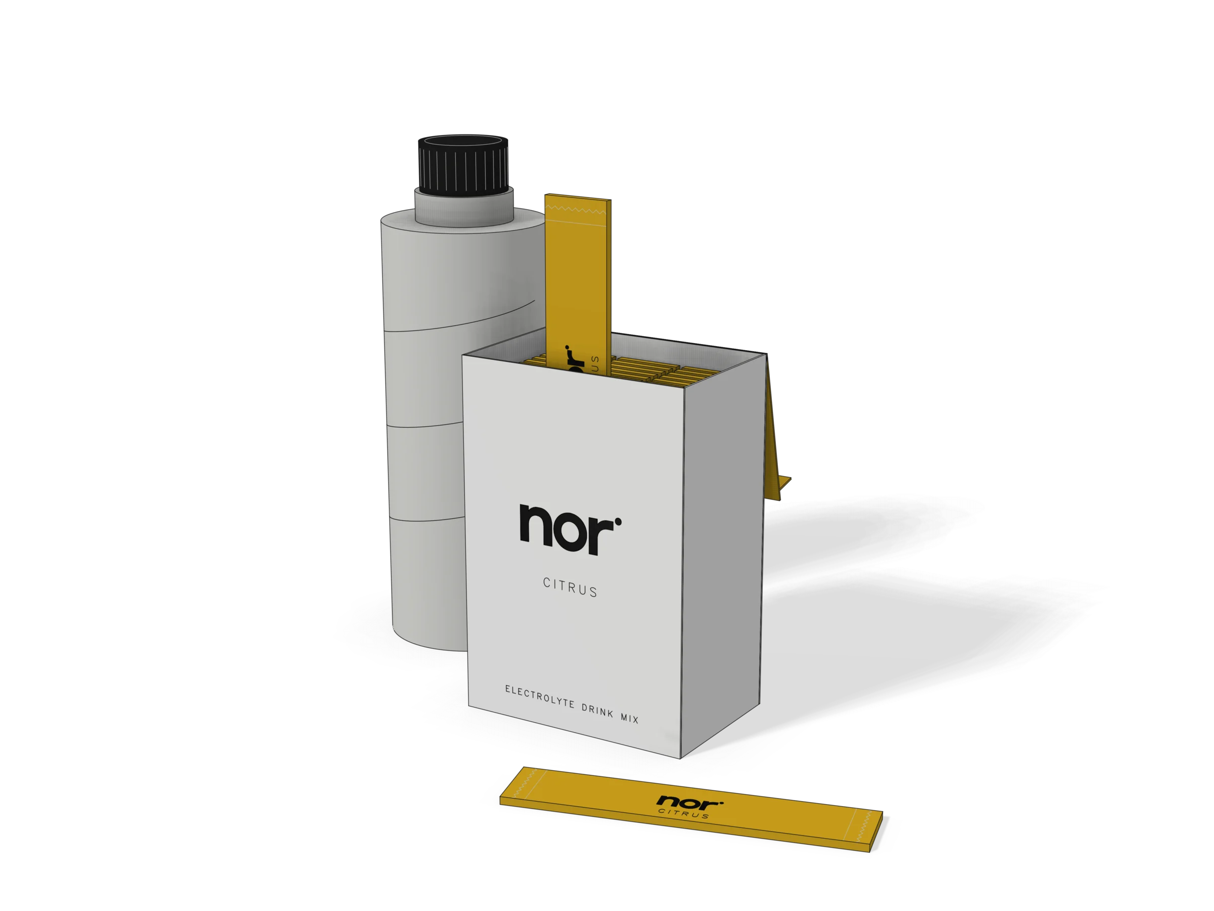 The nor box, open, with one stick lifted out, another lying in front and a bottle of water beside them.